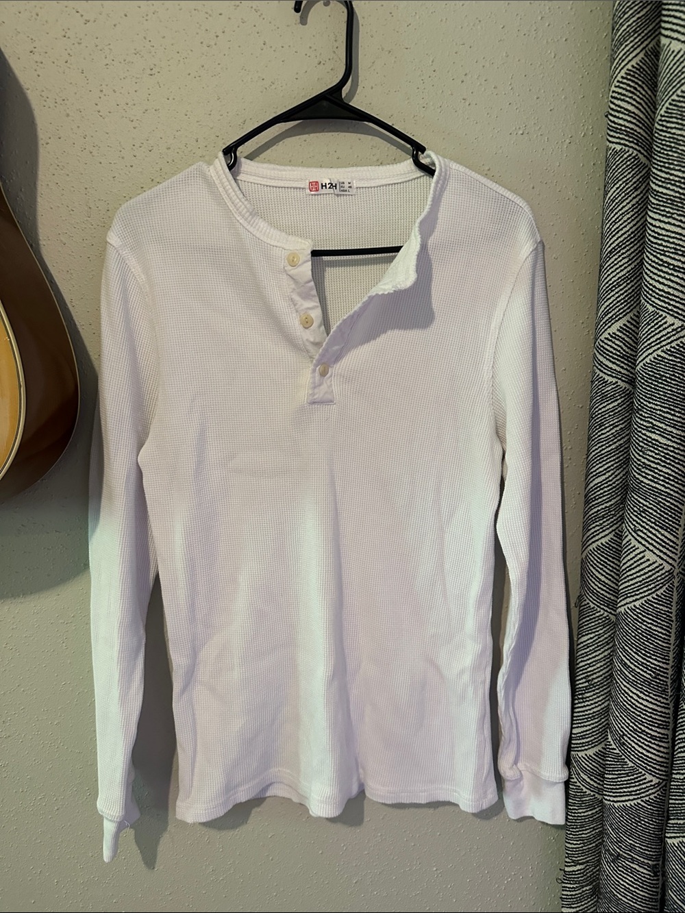 Men's Long-Sleeve White Waffle Henley Shirt